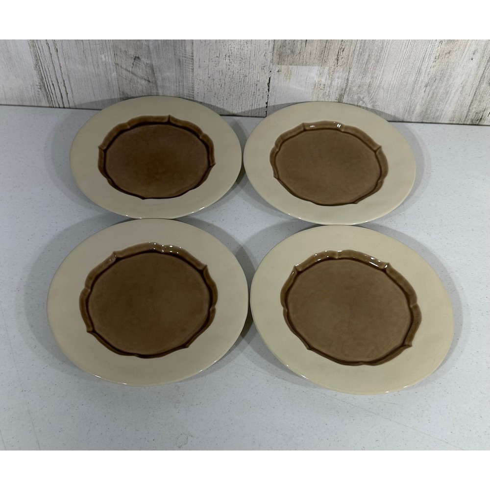 Toscano by Noble Excellence Portuguese Stoneware 4 Salad Plates Beige Brown‎